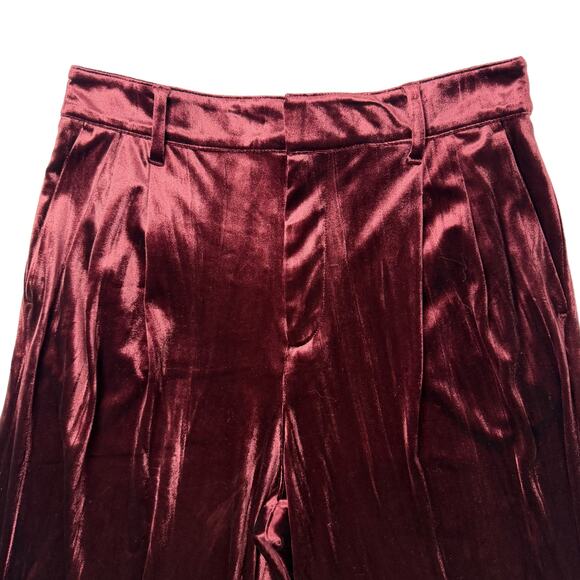 GAP Recycled Easy Crinkle Velvet Trousers Womens 8 Tall Noir Red Stretch - Picture 11 of 14